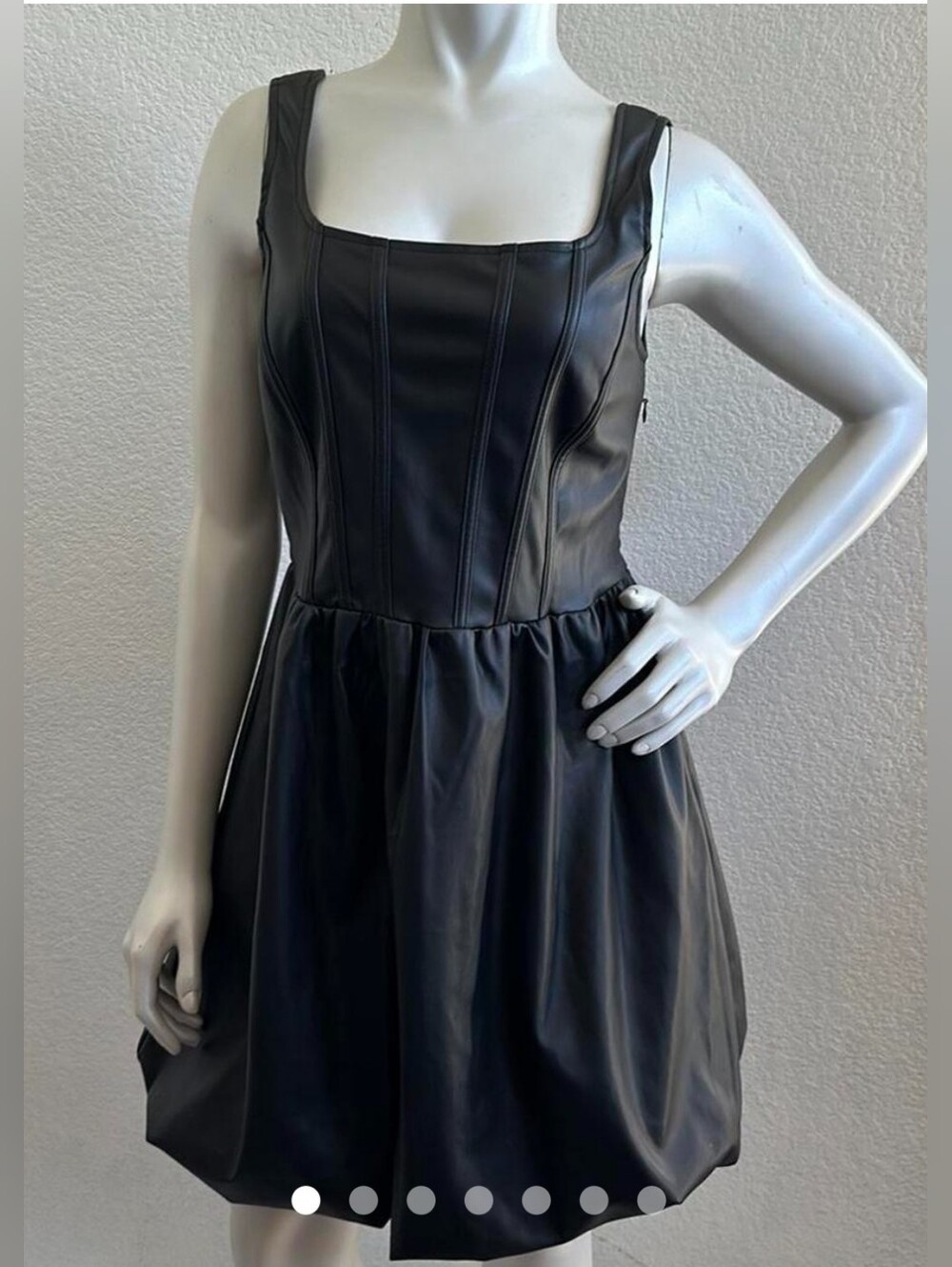 Sincerely Jules Black Faux Leather Corset Bustier Dress With a puff, Size XS